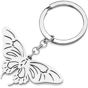 RAIDIN Stainless Steel Gold Silver Plated Cute Butterfly Keychains Keyring for Women Girls Car Purse Keys Accessories