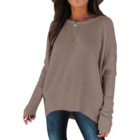 AVALEBETI Women's Oversized Sweater Boat Neck Long Batwing Dolman Sleeve High Low Hem Knit Pullover Baggy Jumper Tunic Tops