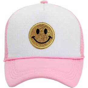 قبعة بتصميم وجه مبتسم للاطفال الصغار، قبعات سائق شاحنة نيون شبكية مع رقعة ابتسامة ترتر، قبعة بيسبول للاولاد والبنات in Kuwait