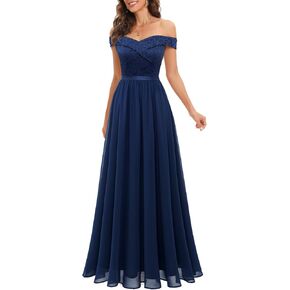 Bbonlinedress Women's Lace Bridesmaid Dress A-Line Off Shoulder Floral Lace Chiffon Wedding Dress
