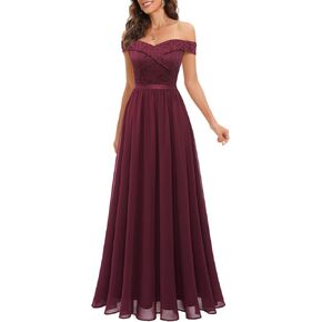 Bbonlinedress Women's Lace Bridesmaid Dress A-Line Off Shoulder Floral Lace Chiffon Wedding Dress
