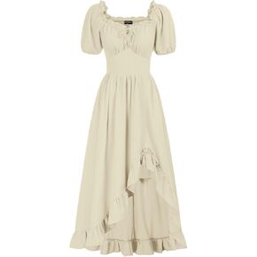 Scarlet Darkness Renaissance Dress Women Cottagecore Corset Dress Ruffle Maxi Dress with Pockets
