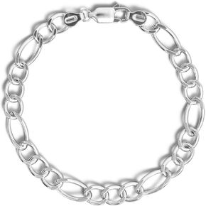 Italian Silver Bracelet Figaro Chain Links 5mm 925 Sterling | Women Teen Girls/Men | Hollow/Ultra Light/Trendy | UNIQUE PATENTED PROTECTIVE TREATMENT-NO BLACK OXIDATION | 4 Different Sizes | Lobster Clasp | Gift Box | Made in Italy | Tiramisu Jewelry in Kuwait