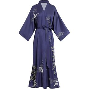 Aensso Long Soft Lightweight Silky Kimonos Robes for Women, Luxury Japanese Floral Womens Kimono Robe