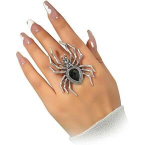 خاتم بانك جرونج فضي اسود عنكبوت من بيرجيا، خاتم خاص للهالوين، خاتم كبير الحجم، هدية للحفلات التنكرية للمراهقين، معدن، بدون احجار كريمة in Kuwait