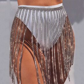 Fairyu Rhinestone Tassel Belly Waist Chains Sexy Beach Rave Body Chains Skirt Accessories for Women and Girls