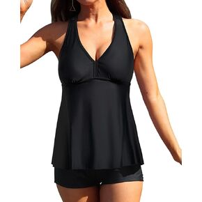 Tempt Me Women Two Piece Tankini Swimsuit Racerback Bathing Suits Tops with Shorts High Waisted