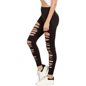 SweatyRocks Women's High Waisted Cutout Ripped Skinny Leggings Yoga Active Pants in Kuwait