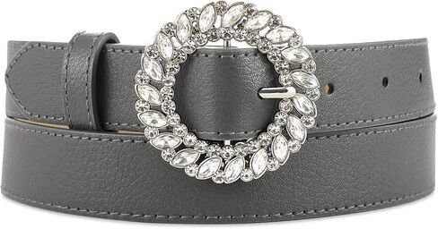 أحزمة نسائية من RISANTRY للجينز، حزام جلد نسائي مع حزام بإبزيم من حجر الراين، أحزمة كاجوال للسيدات باللون الرمادي الداكن لفساتين السراويل in Kuwait