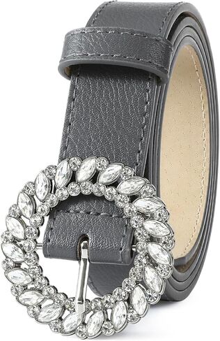 أحزمة نسائية من RISANTRY للجينز، حزام جلد نسائي مع حزام بإبزيم من حجر الراين، أحزمة كاجوال للسيدات باللون الرمادي الداكن لفساتين السراويل in Kuwait