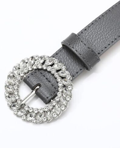 أحزمة نسائية من RISANTRY للجينز، حزام جلد نسائي مع حزام بإبزيم من حجر الراين، أحزمة كاجوال للسيدات باللون الرمادي الداكن لفساتين السراويل in Kuwait