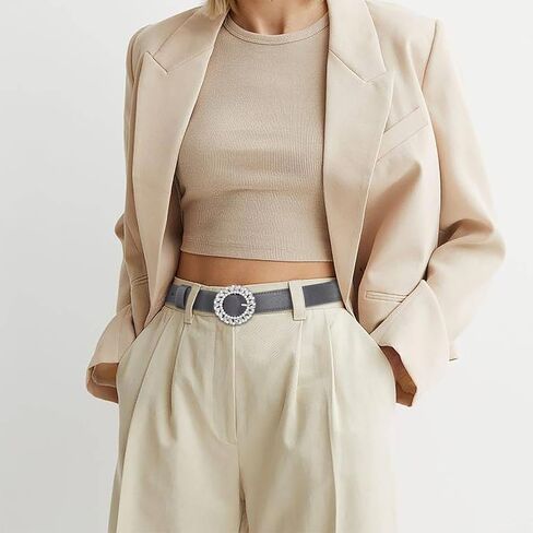 أحزمة نسائية من RISANTRY للجينز، حزام جلد نسائي مع حزام بإبزيم من حجر الراين، أحزمة كاجوال للسيدات باللون الرمادي الداكن لفساتين السراويل in Kuwait