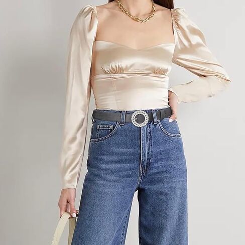 أحزمة نسائية من RISANTRY للجينز، حزام جلد نسائي مع حزام بإبزيم من حجر الراين، أحزمة كاجوال للسيدات باللون الرمادي الداكن لفساتين السراويل in Kuwait