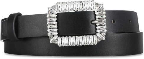 أحزمة نسائية كاجوال سوداء من RISANTRY للجينز، حزام جلد ناعم مع حزام بإبزيم من حجر الراين لفساتين البنطلونات in Kuwait