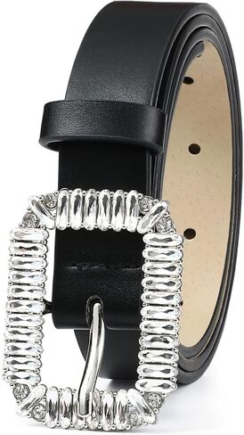 أحزمة نسائية كاجوال سوداء من RISANTRY للجينز، حزام جلد ناعم مع حزام بإبزيم من حجر الراين لفساتين البنطلونات in Kuwait