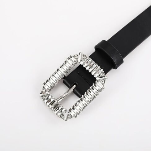 أحزمة نسائية كاجوال سوداء من RISANTRY للجينز، حزام جلد ناعم مع حزام بإبزيم من حجر الراين لفساتين البنطلونات in Kuwait