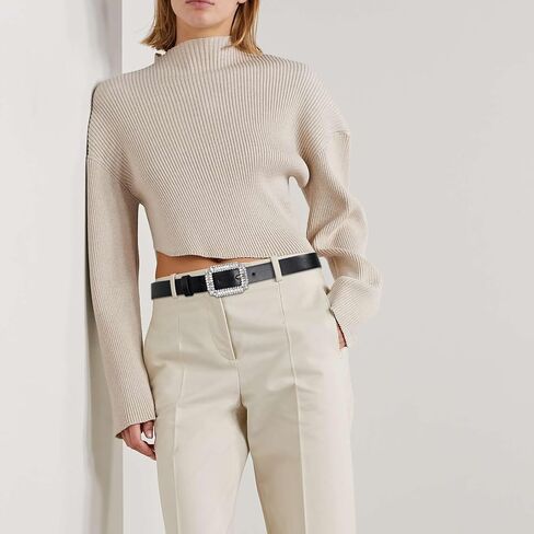 أحزمة نسائية كاجوال سوداء من RISANTRY للجينز، حزام جلد ناعم مع حزام بإبزيم من حجر الراين لفساتين البنطلونات in Kuwait