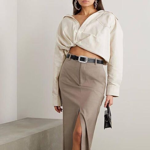 أحزمة نسائية كاجوال سوداء من RISANTRY للجينز، حزام جلد ناعم مع حزام بإبزيم من حجر الراين لفساتين البنطلونات in Kuwait