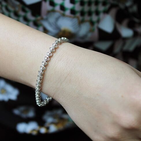 فيفث اند فاين سوار تنس على شكل قلب من الماس الطبيعي عيار 1/8 قيراط من الفضة الاسترلينية عيار 925، معدن، ماسي, معدن, الماس in Kuwait