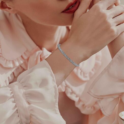 فيفث اند فاين سوار تنس على شكل قلب من الماس الطبيعي عيار 1/8 قيراط من الفضة الاسترلينية عيار 925، معدن، ماسي, معدن, الماس in Kuwait