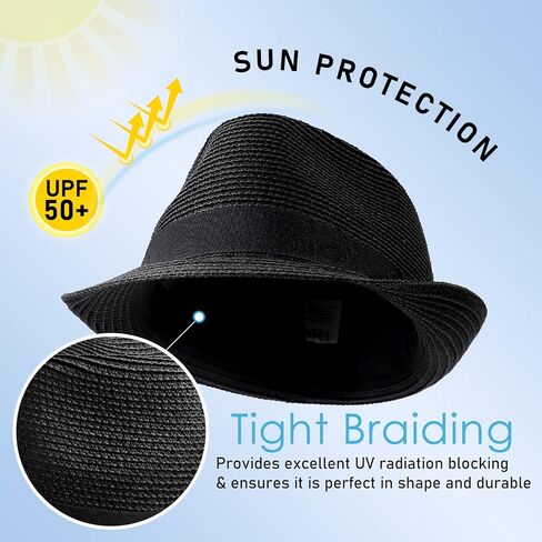Lvaiz Womens Straw Hat Short Brim Panama Fedora Beach Sun Trilby Hat for Vacation Gentlemen Roll Up Summer Hat, black in Kuwait