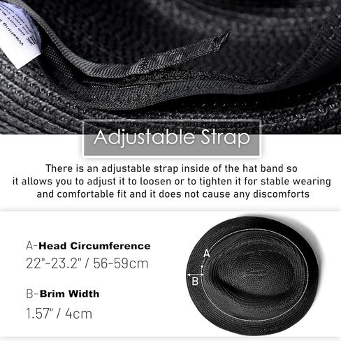 Lvaiz Womens Straw Hat Short Brim Panama Fedora Beach Sun Trilby Hat for Vacation Gentlemen Roll Up Summer Hat, black in Kuwait