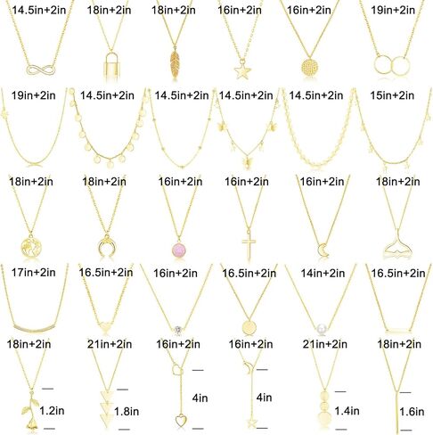 FUNEIA 30 قطعة قلادات ذهبية أنيقة بطبقات للنساء العصرية مطلية بالذهب عيار 14 قيراط صغيرة لطيفة مطرزة على شكل فراشة متقاطعة على شكل قلب وقلادة مجموعة للفتيات المراهقات والنساء مجموعة مجوهرات قلادة in Kuwait