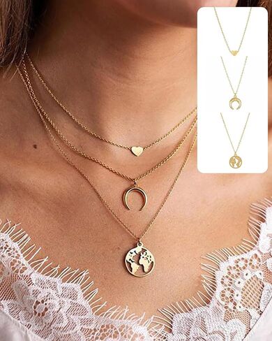 FUNEIA 30 قطعة قلادات ذهبية أنيقة بطبقات للنساء العصرية مطلية بالذهب عيار 14 قيراط صغيرة لطيفة مطرزة على شكل فراشة متقاطعة على شكل قلب وقلادة مجموعة للفتيات المراهقات والنساء مجموعة مجوهرات قلادة in Kuwait