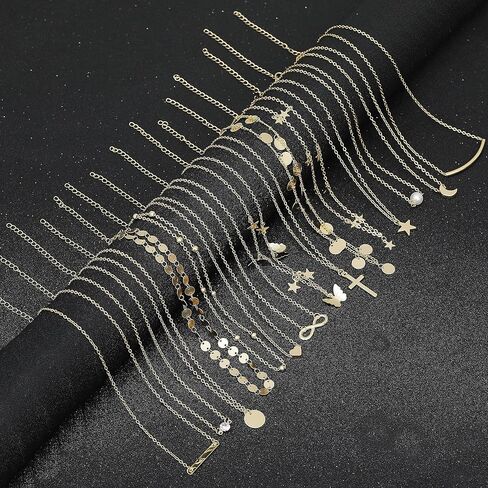 FUNEIA 30 قطعة قلادات ذهبية أنيقة بطبقات للنساء العصرية مطلية بالذهب عيار 14 قيراط صغيرة لطيفة مطرزة على شكل فراشة متقاطعة على شكل قلب وقلادة مجموعة للفتيات المراهقات والنساء مجموعة مجوهرات قلادة in Kuwait