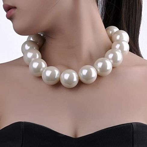 Fashion Single Chain Big Copy CCB Resin Simulated Pearl Bib Collar Choker Statement Necklace Christmas Gift in Kuwait