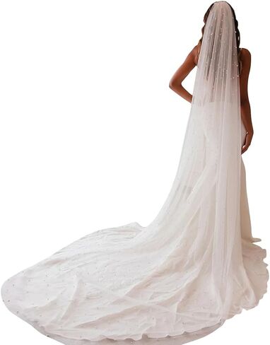 Ursumy Pearl Wedding Veils Flower Cathedral Bridal Veil 118’’ Veils for Brides 1 Tier Fingertip Length Drop Veil Hair Comb (Cathedral Length:300 * 150cm/118 * 59in, Ivory) in Kuwait