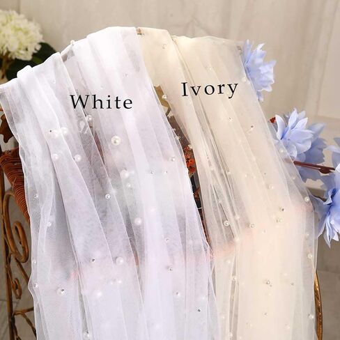 Ursumy Pearl Wedding Veils Flower Cathedral Bridal Veil 118’’ Veils for Brides 1 Tier Fingertip Length Drop Veil Hair Comb (Cathedral Length:300 * 150cm/118 * 59in, Ivory) in Kuwait