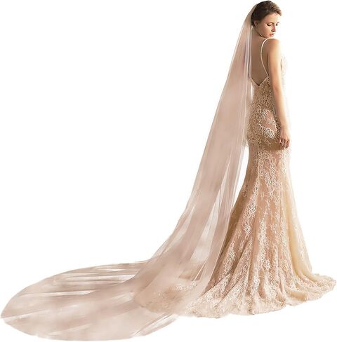 AMBRE ADÈLE طرحة زفاف من التول باللون العاجي، طرحة زفاف طويلة مقاس 106 × 78 بوصة للعرائس in Kuwait