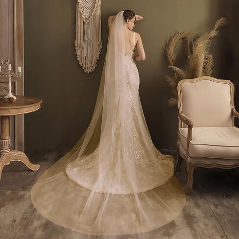 AMBRE ADÈLE طرحة زفاف من التول باللون العاجي، طرحة زفاف طويلة مقاس 106 × 78 بوصة للعرائس in Kuwait