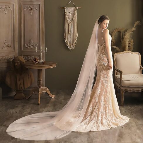 AMBRE ADÈLE طرحة زفاف من التول باللون العاجي، طرحة زفاف طويلة مقاس 106 × 78 بوصة للعرائس in Kuwait