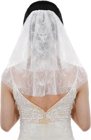 HemerVows قصيرة 2 الطبقة زهرة الدانتيل العازبة حزب الزفاف دش الزفاف الحجاب للعرائس إكسسوارات الشعر للنساء والفتيات in Kuwait