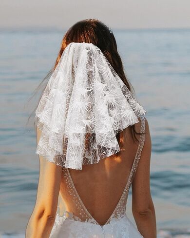 HemerVows قصيرة 2 الطبقة زهرة الدانتيل العازبة حزب الزفاف دش الزفاف الحجاب للعرائس إكسسوارات الشعر للنساء والفتيات in Kuwait