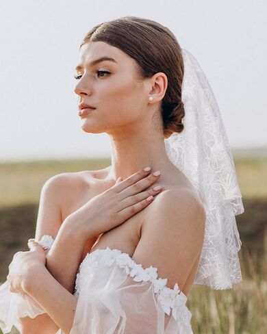 HemerVows قصيرة 2 الطبقة زهرة الدانتيل العازبة حزب الزفاف دش الزفاف الحجاب للعرائس إكسسوارات الشعر للنساء والفتيات in Kuwait