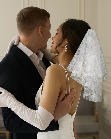 HemerVows قصيرة 2 الطبقة زهرة الدانتيل العازبة حزب الزفاف دش الزفاف الحجاب للعرائس إكسسوارات الشعر للنساء والفتيات in Kuwait