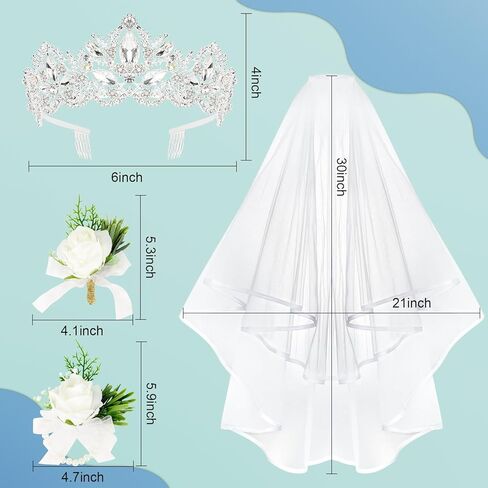 تاج زفاف للعروس، تاج فضي مع طرحة حفلة توديع العزوبية، طقم صدار وعروة، طرحة للعرائس، زينة شعر لحفلات الزفاف والخطوبة وحفلات توديع العزوبية in Kuwait
