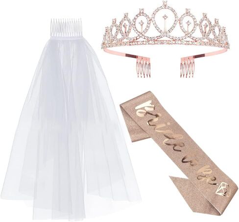 مجموعة زينة هدايا لحفلات الخطوبة مع مشط ووشاح لحفلات الزفاف وحفلات توديع العزوبية بلون ذهبي وردي وابيض، 79 سم/12 × 4 سم/158 × 9.5 سم من تشكسيلينج in Kuwait