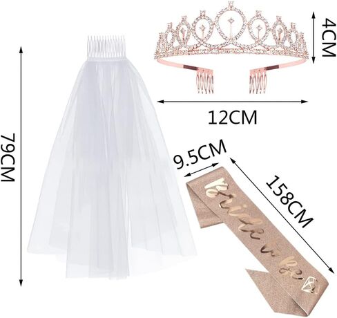 مجموعة زينة هدايا لحفلات الخطوبة مع مشط ووشاح لحفلات الزفاف وحفلات توديع العزوبية بلون ذهبي وردي وابيض، 79 سم/12 × 4 سم/158 × 9.5 سم من تشكسيلينج in Kuwait