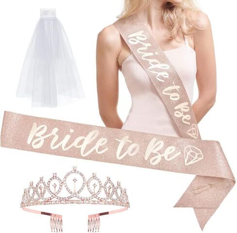 مجموعة زينة هدايا لحفلات الخطوبة مع مشط ووشاح لحفلات الزفاف وحفلات توديع العزوبية بلون ذهبي وردي وابيض، 79 سم/12 × 4 سم/158 × 9.5 سم من تشكسيلينج in Kuwait