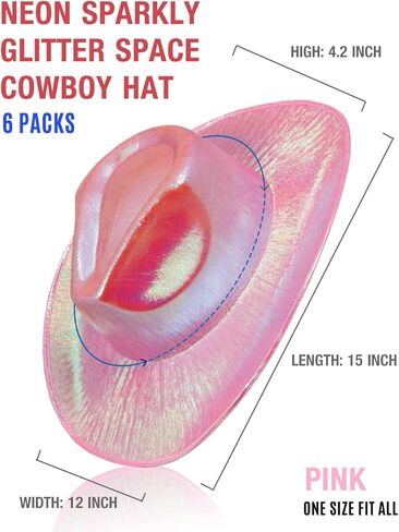 SHENYI 6 قطع قبعة راعية البقر الوردية مع 6 قطع نظارات شمسية على شكل قلب وردي، قبعة رعاة البقر الوردية اللامعة لحفلات الديسكو in Kuwait