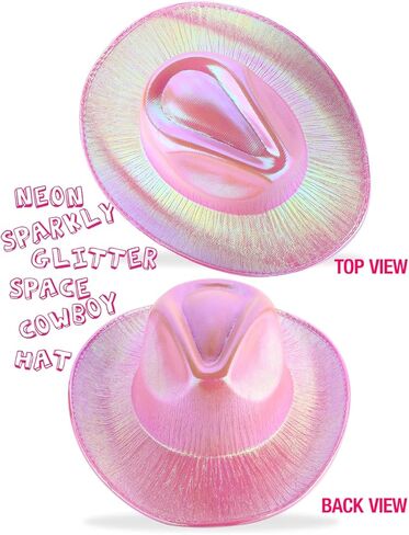 SHENYI 6 قطع قبعة راعية البقر الوردية مع 6 قطع نظارات شمسية على شكل قلب وردي، قبعة رعاة البقر الوردية اللامعة لحفلات الديسكو in Kuwait