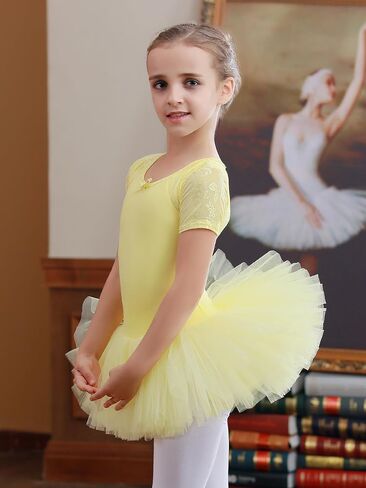 BoxMemory Girls Ballet Leotards Short Sleeve Dance Camisole Dress Skirted Ballerina Outfits(Toddler/Little Girl/Big Girl) in Saudi Arabia
