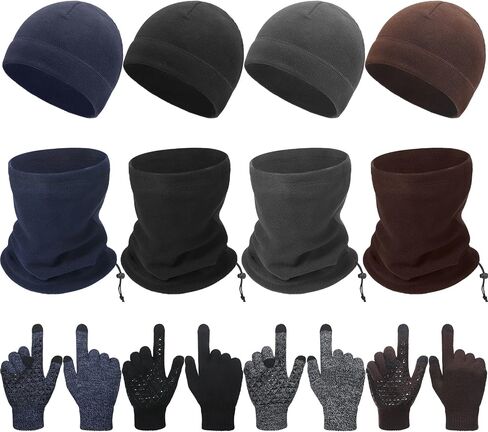 12 Pieces Winter Beanie Hats Scarf Gloves Set Include 4 Pieces Warm Knit Hat 4 Pairs Touchscreen Gloves 4 Pieces Neck Warmer Unisex for Men in Saudi Arabia