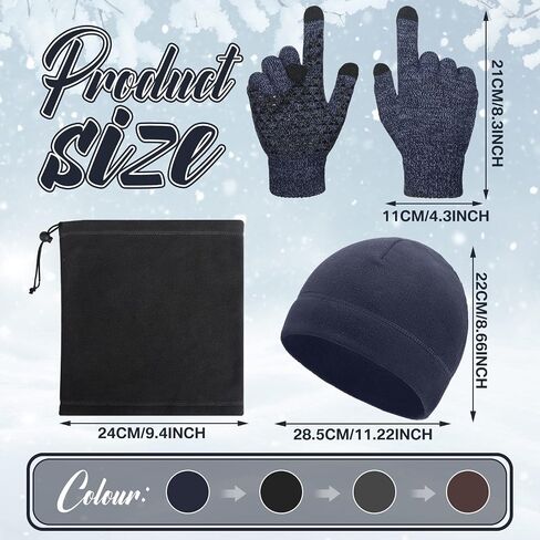 12 Pieces Winter Beanie Hats Scarf Gloves Set Include 4 Pieces Warm Knit Hat 4 Pairs Touchscreen Gloves 4 Pieces Neck Warmer Unisex for Men in Saudi Arabia