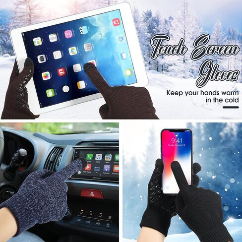 12 Pieces Winter Beanie Hats Scarf Gloves Set Include 4 Pieces Warm Knit Hat 4 Pairs Touchscreen Gloves 4 Pieces Neck Warmer Unisex for Men in Saudi Arabia