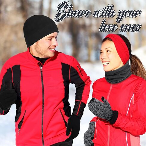 12 Pieces Winter Beanie Hats Scarf Gloves Set Include 4 Pieces Warm Knit Hat 4 Pairs Touchscreen Gloves 4 Pieces Neck Warmer Unisex for Men in Saudi Arabia